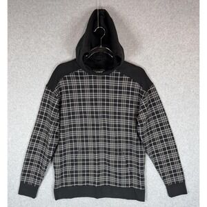 Express Hoodie Mens‎ Small Black Gray Plaid Pullover Hooded Sweatshirt Casual